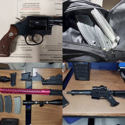 Images of weapons and narcotics seized during arrest