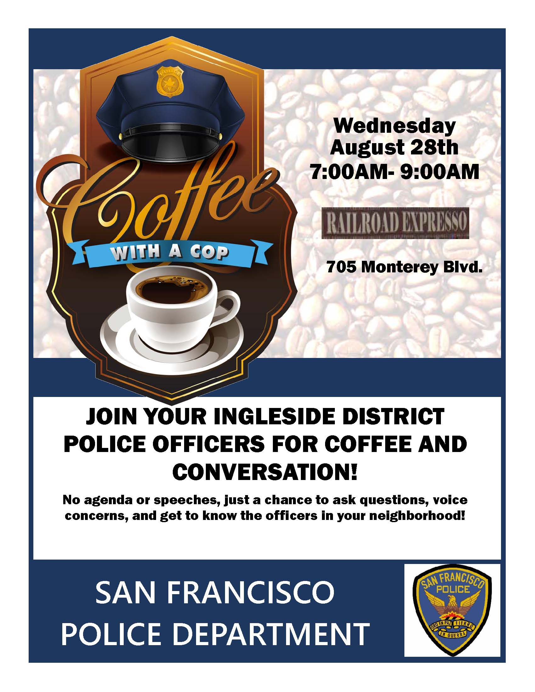 Flyer for Ingleside Coffee with a cop event