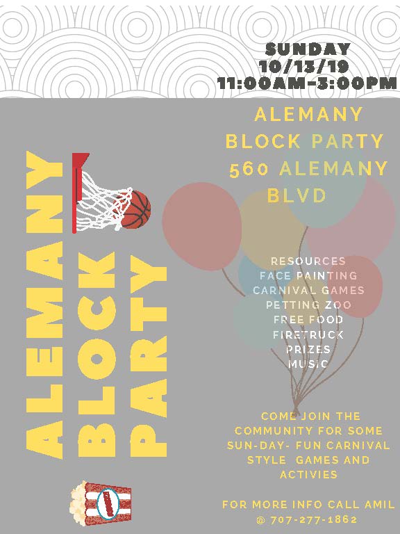 Flyer for Alemany Block Party page 1