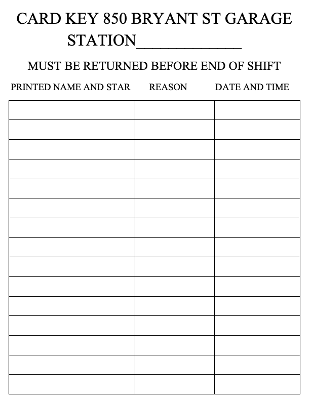 card key sign-out sheet