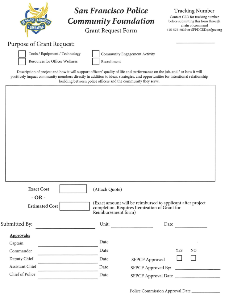 Screenshot of Grant Request Form