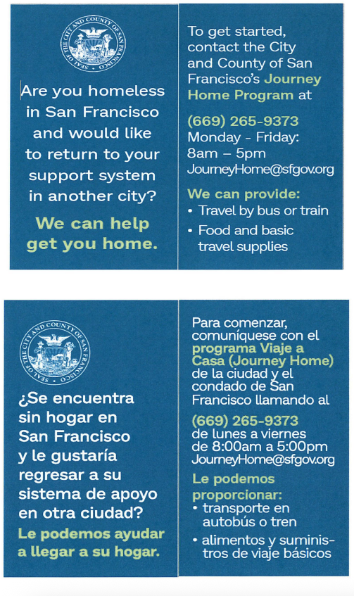 Translated Journey Home Program handout in English and Spanish