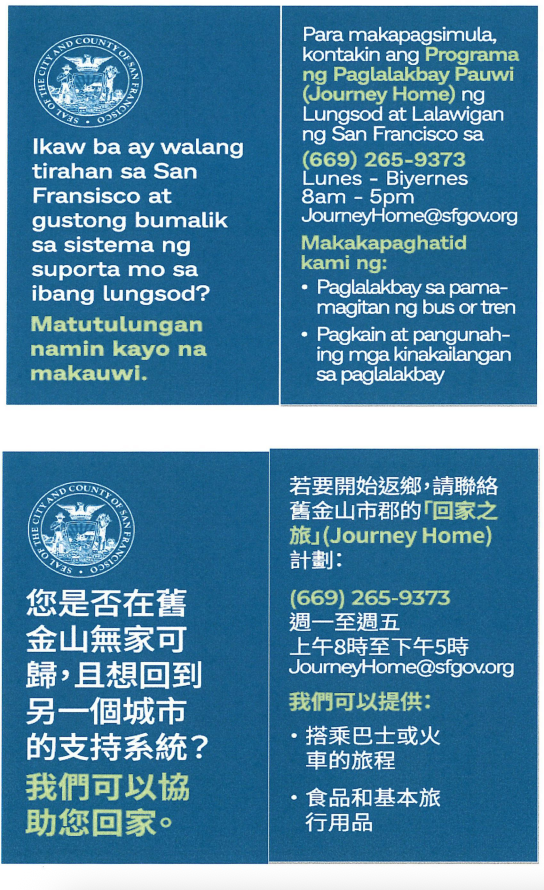 Translated Journey Home Program handouts