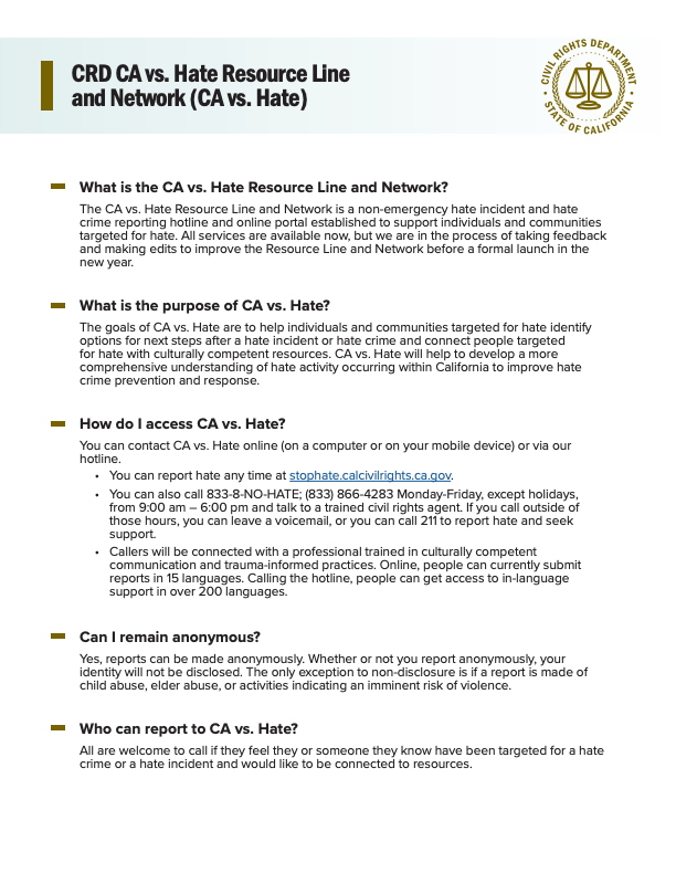CA vs. Hate brochure page 1