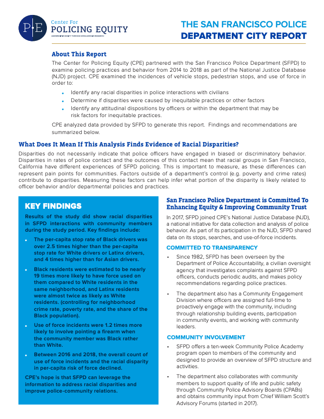 Cover image of CPE National Justice Database City Report Summary