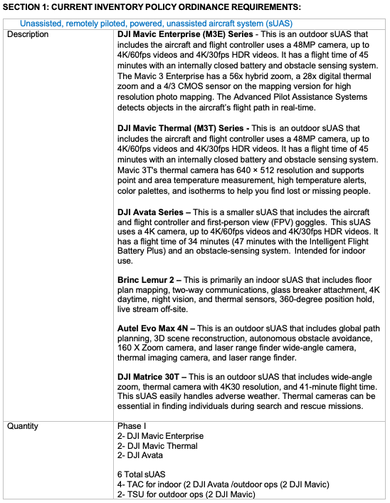 Unmanned Aircraft System (UAS) Proposed Law Enforcement Equipment Use Policy page 1