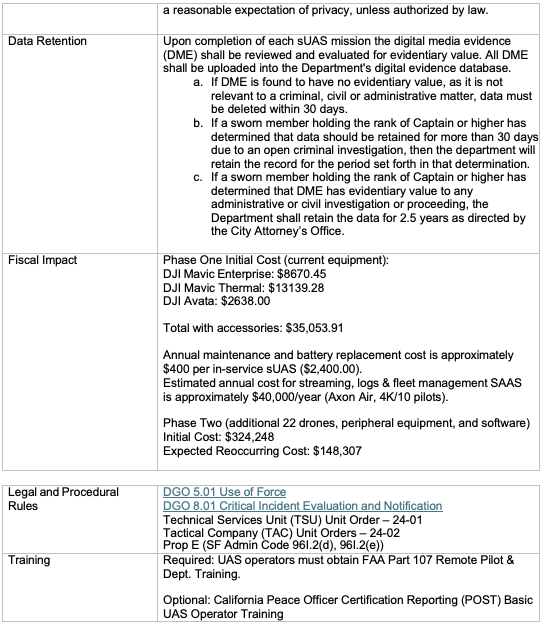 Unmanned Aircraft System (UAS) Proposed Law Enforcement Equipment Use Policy page 3