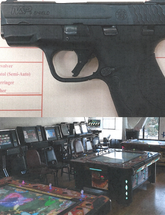Image of firearm and illegal gambling machines seized