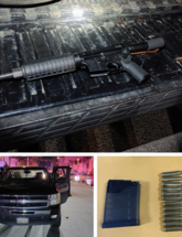 Image of firearm and vehicle seized from suspects in sideshow.