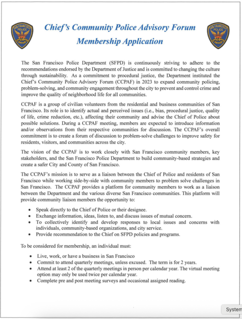 screenshot of CCPAF Application page 1