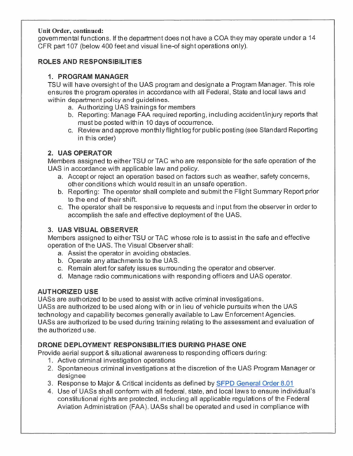 Department Drone Policy Unit Order Issued to Technical Services Unit (TSU) (24-01) page2