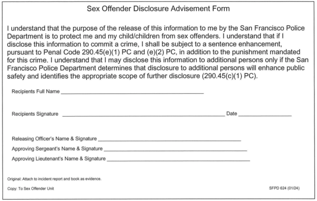 Sex Offender Disclosure Advisement Form