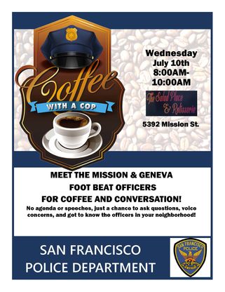 Flyer for July 10, 2019 Ingleside Station Coffee with a Cop event