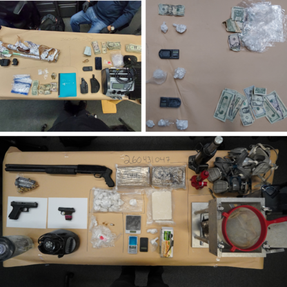 Image of firerarms, currency, and illegal narcotics seized during law enforcement operation